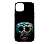 Custodia per iPhone 15 Plus Quetzalcoatl Maschera Azteca Mosaico Turchese