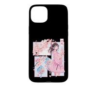 Custodia per iPhone 15 Plus Ragazza anime, Comic Core in stile manga, Vento divino, Kanji Shodo