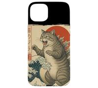 Custodia per iPhone 15 Plus Retro giapponese Grande Onda Gatto Gigante Mostro Kaiju Art