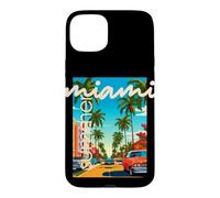 Custodia per iPhone 15 Plus Retro Miami Summer Palm Tree Street Classic Car Graphic