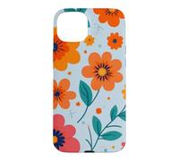Custodia per iPhone 15 Plus Retro Vintage Motivo Floreale Blu Arancione Boho Garden