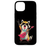 Custodia per iPhone 15 Plus Rockstar Raccoon Rocker - Chitarra volante rosa