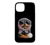 Custodia per iPhone 15 Plus Rottweiler Dog Granny Square Crochet Yarn Crochet Lover