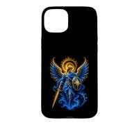 Custodia per iPhone 15 Plus San Michele Blu Celeste Angelo Spada Scudo Arte Sacra