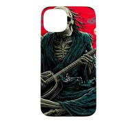 Custodia per iPhone 15 Plus Scheletro Chitarrista Onda Giapponese Red Moon Dark Rock Art