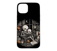 Custodia per iPhone 15 Plus Scheletro Lettura Gotica Biblioteca Luna Notte Libro Am