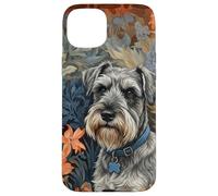 Custodia per iPhone 15 Plus Schnauzer Dog Salt Pepper Floral Art Ritratto