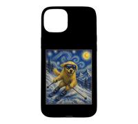 Custodia per iPhone 15 Plus Sci Golden Retriever Art Sciatore Cane su Ski Hill
