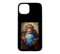 Custodia per iPhone 15 Plus Scimpanzé Holding Terra Pianeta Mondo Primate Scimmia