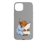 Custodia per iPhone 15 Plus Scottish Highland mucca che dorme in pigiama carino sonno