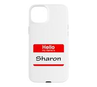 Custodia per iPhone 15 Plus Sharon, targhetta con scritta "Hello My Name is Name"