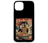 Custodia per iPhone 15 Plus Shiba Inu Cane Mangia Ramen Tagliatelle Giapponese Ukiyo-e Style