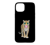 Custodia per iPhone 15 Plus Simpatica pantera con occhiali a forma di cuore in gomma da masticare Sassy Animal Art