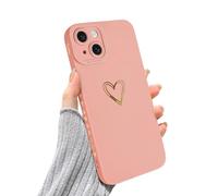 Custodia per iPhone 15 Plus, Simpatico Design Oro Amore Cuore Morbido Silicone Liquido Flessibile per Donne Ragazze Cover Protettiva Antiurto per Fotocamera per iPhone 15 Plus -Rosa