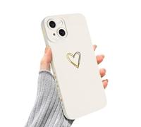 Custodia per iPhone 15 Plus, Simpatico Design Oro Amore Cuore Morbido Silicone Liquido Flessibile per Donne Ragazze Cover Protettiva Antiurto per Fotocamera per iPhone 15 Plus -Bianco