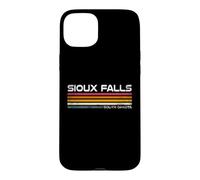 Custodia per iPhone 15 Plus Sioux Falls, South Dakota, design retrò a righe, stile vintage, con città