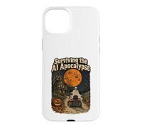 Custodia per iPhone 15 Plus Sopravvivere allo scheletro di Halloween retrò dell'apocalisse IA