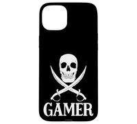Custodia per iPhone 15 Plus Spade pirata del giocatore con l'attrezzatura di gioco del cranio per i giochi dei pirati