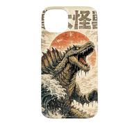 Custodia per iPhone 15 Plus Spinosaurus Wave Kaiju Mostro marino giapponese Woodblock Style