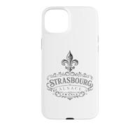 Custodia per iPhone 15 Plus Strasburgo Alsazia Francia Ornato Fleur-De-Lis Stampa Nera