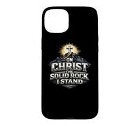 Custodia per iPhone 15 Plus Su Cristo, la solida roccia, sostengo il dono della fede