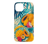 Custodia per iPhone 15 Plus Tavolo da frutta tropicale sotto ombre di palma