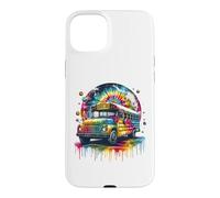 Custodia per iPhone 15 Plus Tie Dye School Bus Art Psychedelic Retro Colors Futuristic