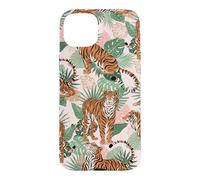 Custodia per iPhone 15 Plus Tiger in Tropical Palms Safari Theme
