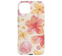 Custodia per iPhone 15 Plus Tropical Hibiscus Seashells Summer Floral Pattern