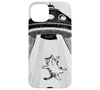 Custodia per iPhone 15 Plus Ukiyo-e Style UFO che rapisce la pittura artistica a inchiostro di gatto carino