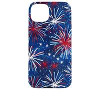 Custodia per iPhone 15 Plus USA Fireworks Pattern Patriottico Rosso Bianco Blu Celebrazione