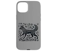 Custodia per iPhone 15 Plus Vintage Cottagecore Folk Art Fox Linocut dall'aspetto fresco