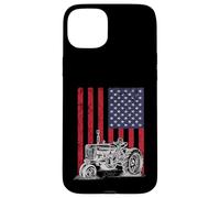 Custodia per iPhone 15 Plus Vintage Farming Tractor American Flag Patriotic