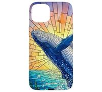 Custodia per iPhone 15 Plus Whale in Sunset Stained Glass Style Sea Animal