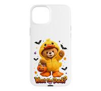 Custodia per iPhone 15 Plus What The Duck Halloween Teddy Bear Wearing Yeallow Duck