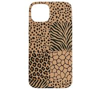 Custodia per iPhone 15 Plus Wild Safari Animal Patchwork Beige Pattern Collage
