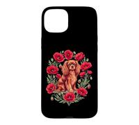 Custodia per iPhone 15 Plus Womens Red Poppies Ruby Cavalier King Charles Spaniel Lover
