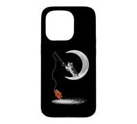 Custodia per iPhone 15 Pro A Cat Fishing on the Crescent Moon Funny Cats Lovers Fisher