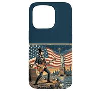 Custodia per iPhone 15 Pro Abraham Lincoln Playing Electric Guitar 4th of July Retro