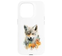 Custodia per iPhone 15 Pro Adorabile Giovane Volpe con Fiori Acquerello Art