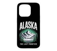 Custodia per iPhone 15 Pro Alaska The Last Frontier, grafica retrò con lago di montagna