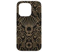 Custodia per iPhone 15 Pro Art Deco Yellow Line Allover Design | Geometrico di lusso nero