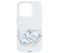 Custodia per iPhone 15 Pro Baby Elephant Carino Animale Floreale Acquerello