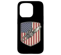 Custodia per iPhone 15 Pro Bandiera americana Chainsaw Logger Arboricoltore Lumberjack USA Retro