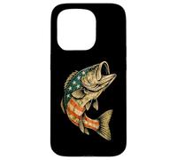 Custodia per iPhone 15 Pro Bandiera americana patriottica Bass Fishing Backprint