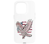 Custodia per iPhone 15 Pro Bandiera patriottica dei nativi americani indiani dalla coda rossa Hawk USA