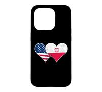 Custodia per iPhone 15 Pro Bandiere USA e Polonia - Cuori vintage americani e polacchi