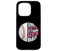 Custodia per iPhone 15 Pro Baseball Saying She Gets It From Her Dad Funny Baseball Dad