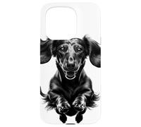 Custodia per iPhone 15 Pro Bassotto divertente in salto come un ritratto fresco