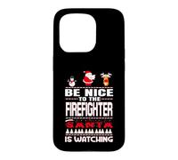 Custodia per iPhone 15 Pro Be Nice To The Firefighter Santa Is Watching Funny Christmas